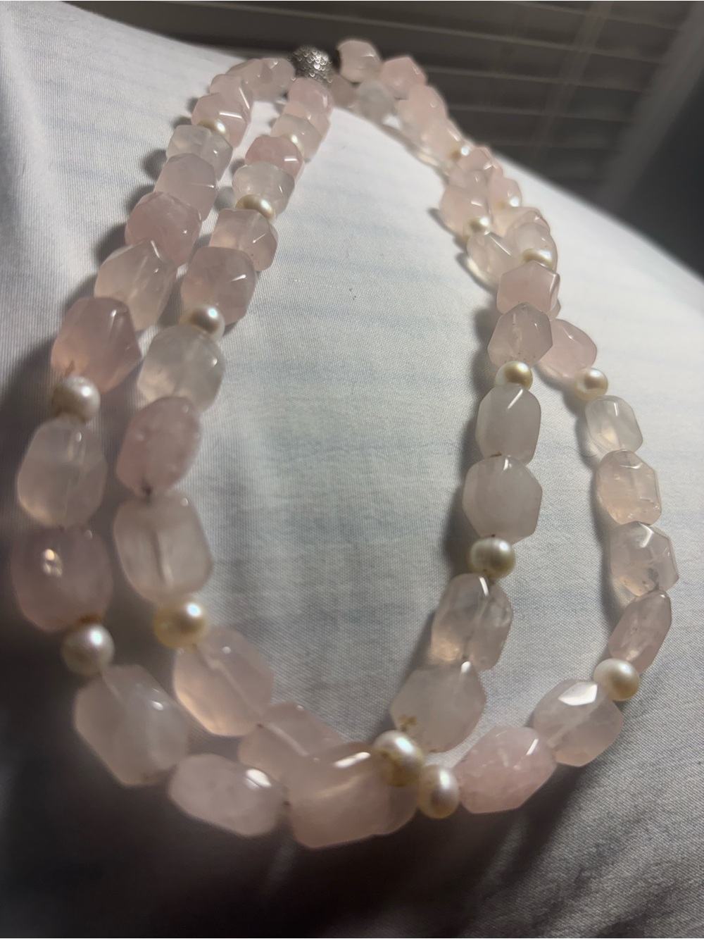 KEP DESIGNS Rose Quartz and Pearl Two-Strand Necklace